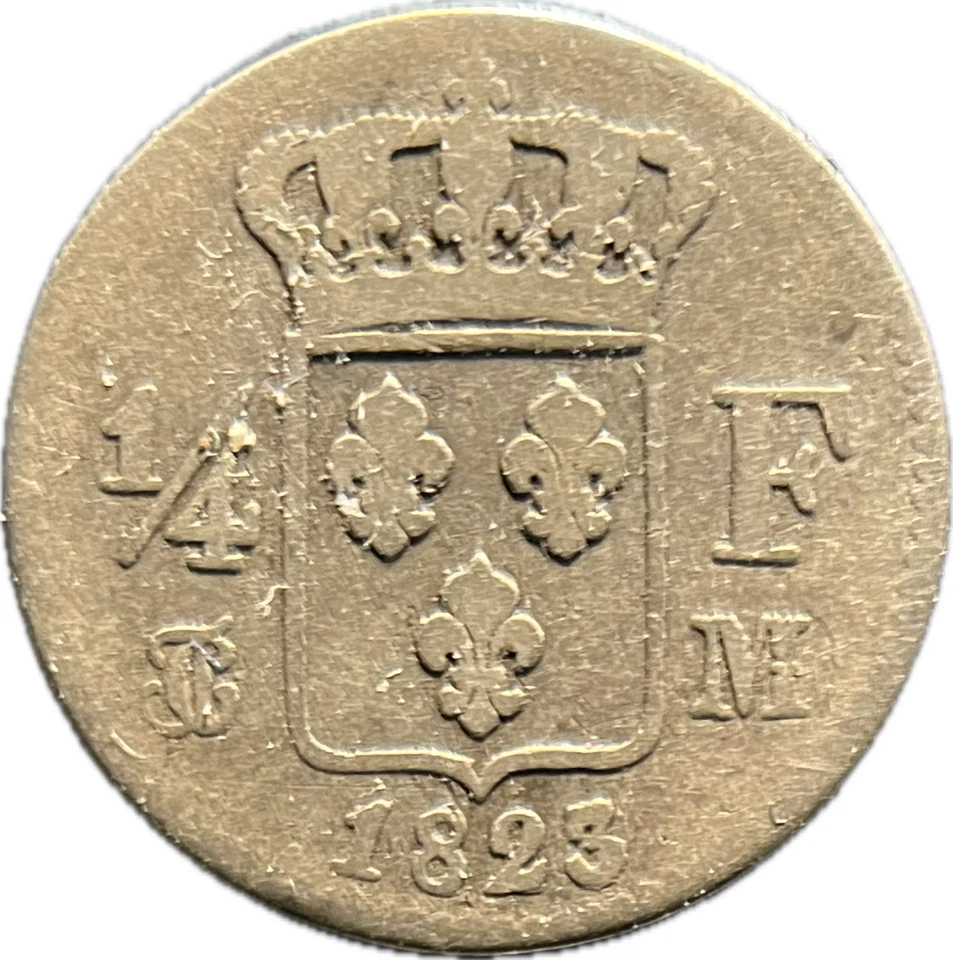quart de franc 1/4 franc 1823 M Louis XVIII argent - Photo 1/2