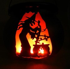 Halloween 9.25" Battery Operated Light Up Flames Orange LED Black Witch Cauldron
