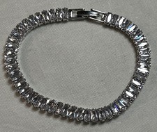 Genuine Moissanite Tennis Bracelet 7  Sterling Silver 925 Baguette Cut, New