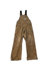 Vintage Carhartt Bib Overalls Youth/Boys Sz Large Canvas Double Knee YYR01 BRN