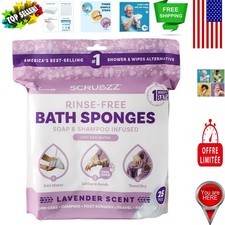 All-in-One Bathing Sponge Wipes - 25 Rinse-Free Body Cleansing Towelettes