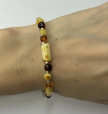 GENUINE Multicolor AMBER Stone Beaded Bracelet.Baltic Amber Stone jewelry. - Image 1 of 4