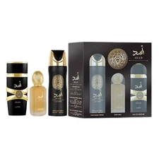 Lattafa Asad 3pc Gift Set 3.4 EDP + Hair Mist + Perfumed Spray 6.67 oz for Men
