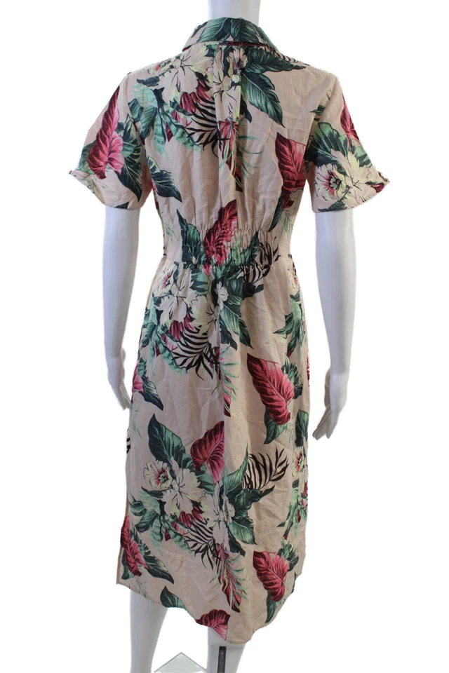 Maxi Vestido Camisa Zara Mujer Beige Floral Lino-Algodón Talla M Foto 3 de 4