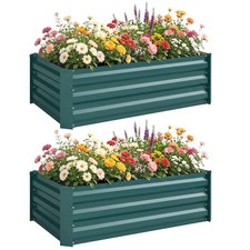 Outsunny Set of 2 Raised Garden Bed Galvanised Planter Box, Green