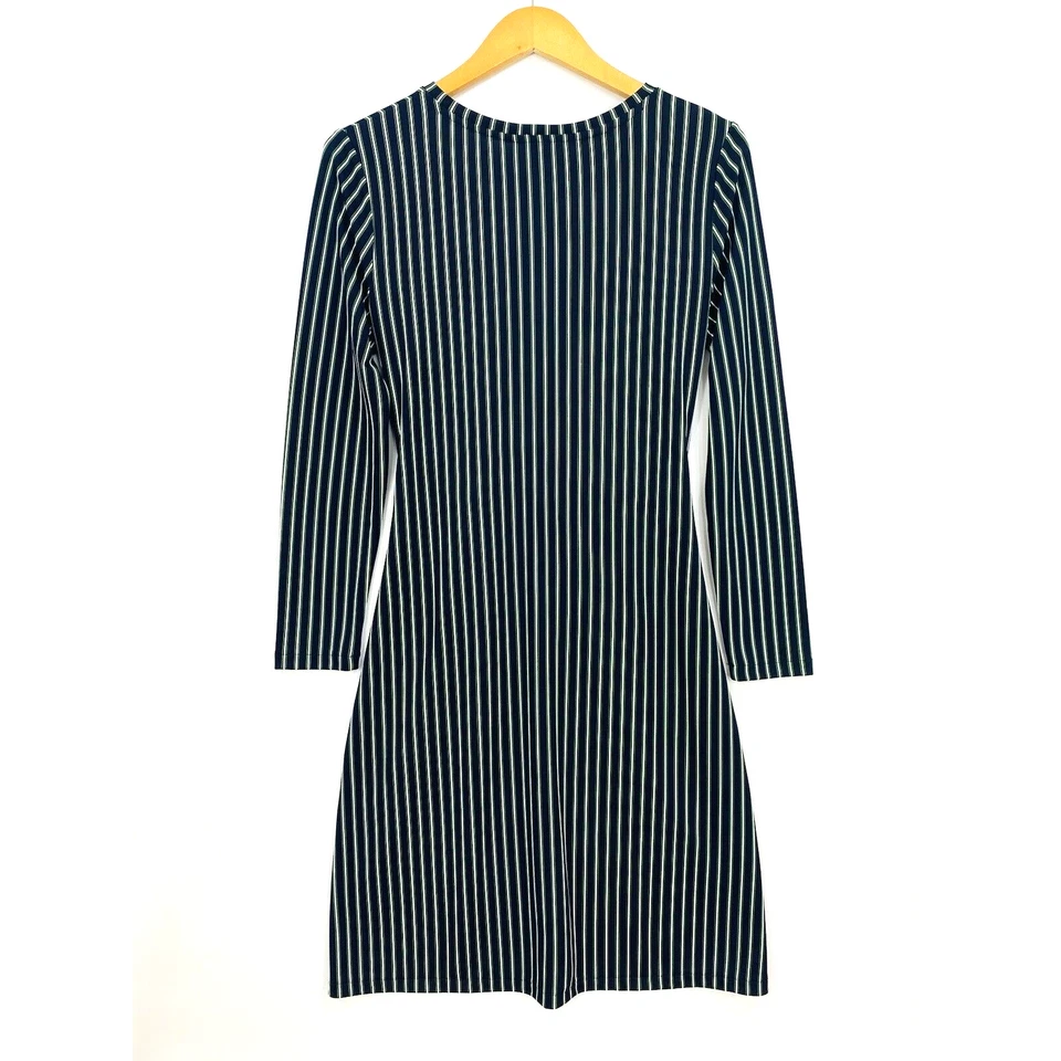 Vestido midi para mujer ANN TAYLOR talla pequeña 10P azul verde funda a rayas manga 3/4 Foto 4 de 4