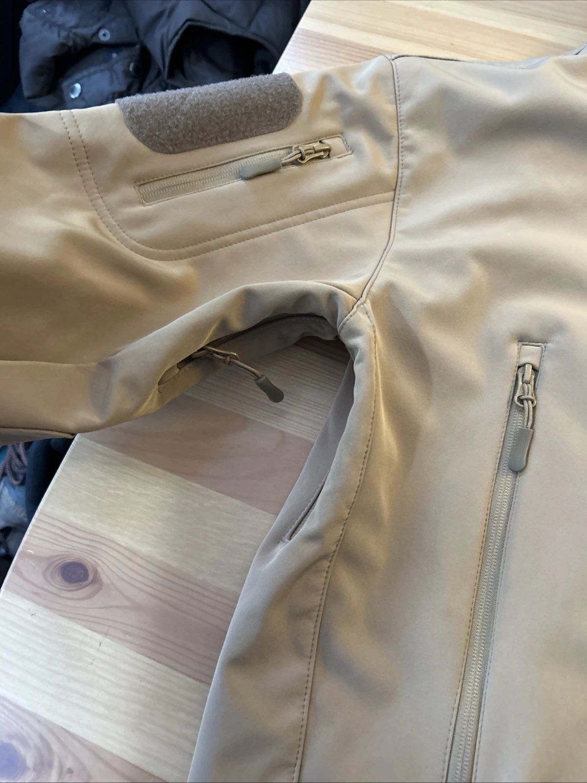 TACVASEN? Mens Medium Tactical Soft shell Fleece Carmel Coat With Flag Patch image 6