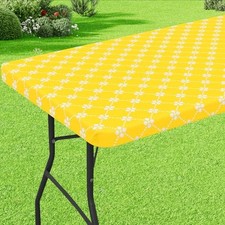 Rectangle Vinyl Table Cloth, Elastic Fitted 72" x 30" Rectangular 1 Yellow