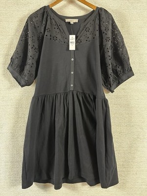 LOFT Eyelet Mixed Media Swing Dress XL Fairy Grunge Dark Cottagecore Whimsigoth