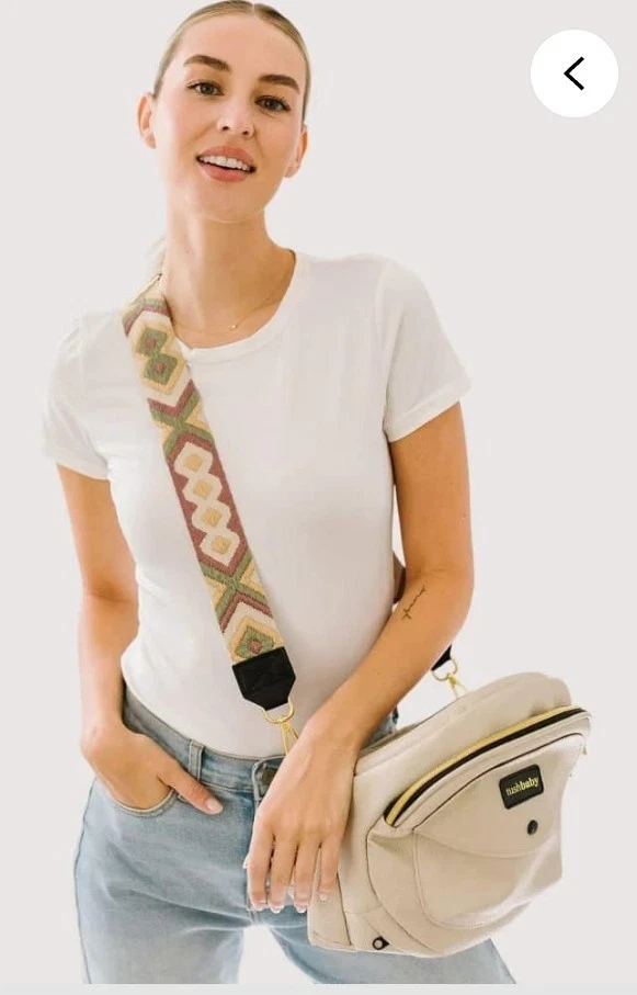 TushBaby Hip Seat Baby Carrier Leather Snug Attachment Beige Boho Aztec Strap