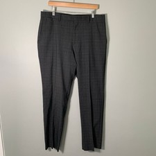 Banana Republic 34x32 Gray Mens Slim Fit Plaid Dress Pants Wool Blend Tailoring