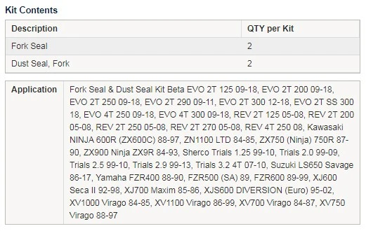 Kit de sellado de aceite/polvo de horquilla Kawasaki ZX750 (Ninja) 750R 87-90 38x50 Foto 4 de 4