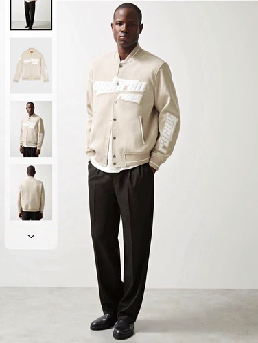 Reiss McLaren x Reiss Men’s Wool Bomber Varsity Jacket Beige Button Size M - product listing photo