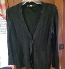 BCBG Paris Black Cable Net Button Front Cardigan Women's Sweater SZ L 