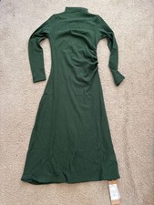 NWT OGL Dk Green Ruched Thermal Midi Dress Boatneck Slim Fit size Medium M