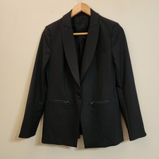 Quince Women Scuba Single-Breasted Convertible Blazer Black Outerwear S chic