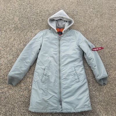 Alpha Industries Jacket Womens Gray Silver MA-1 Natus Long Flight Bomber Sz S