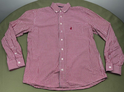 Johnnie O Shirt Men Medium Red Check Button Up Dress Wes Tower Currant