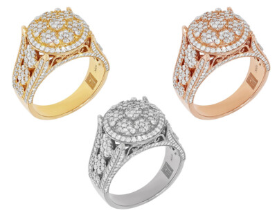 Multi Clusters 2 CT Real Diamond 3D Circular Pinky Ring Gold         24MM    ...