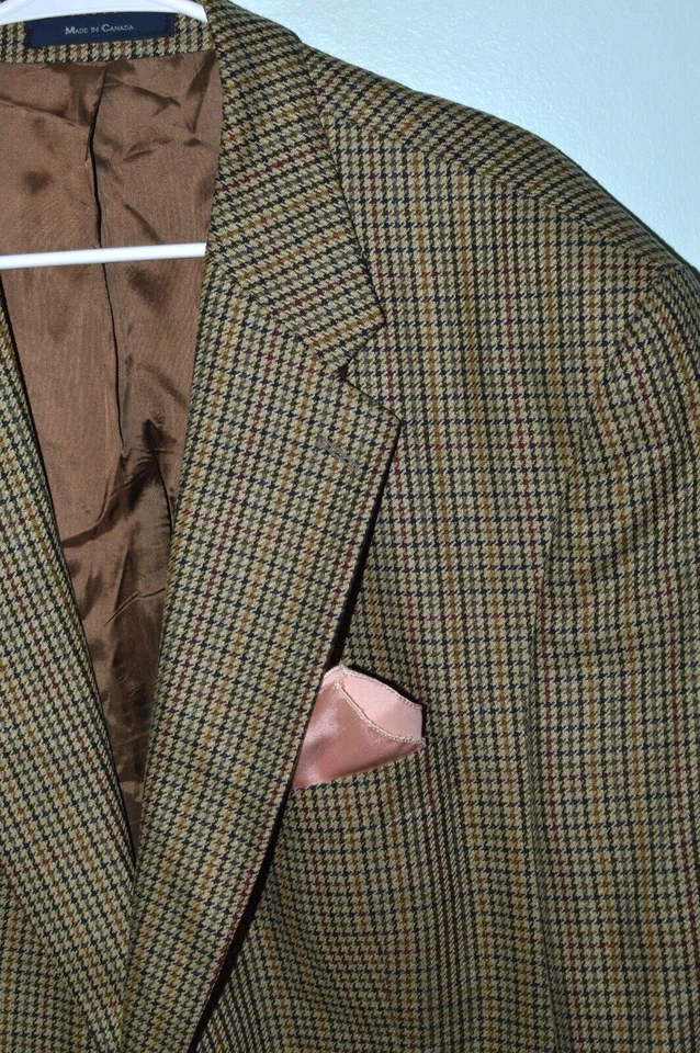 MINT 48L CHAPS RALPH LAUREN Men's Tan Brown Hounds Tooth Check Vintage Coat - Image 2 of 4
