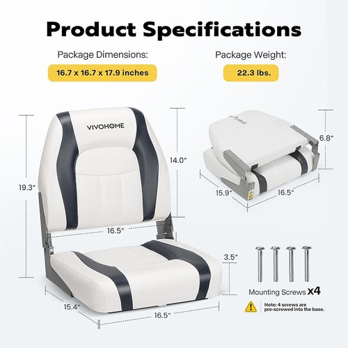 2Pack Boat Seat High/Low Back Folding Fishing Boat Captain Chairs Sponge Padding - Bild 25 von 30