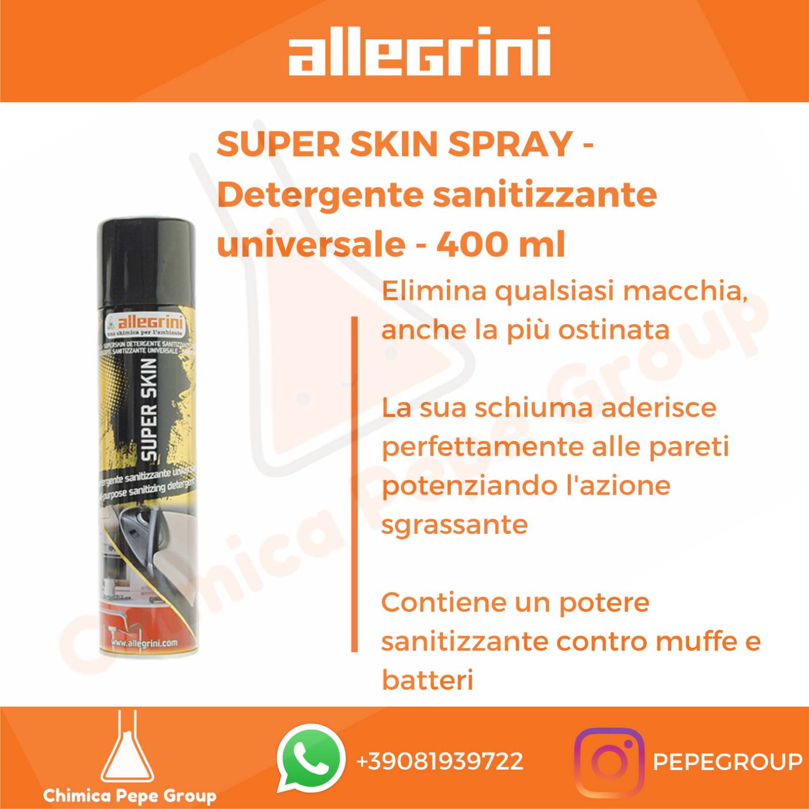 SUPER SKIN SPRAY 12x400ml Allegrini - DETERGENTE SPRAY SANITIZZANTE UNIVERSALE