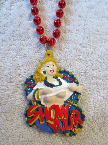 COLORFUL "SHOW YOUR..." GIRL FLASHING BOOBS MARDI GRAS NECKLACE BEAD