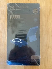 Blue Wireless Power Bank Foldable 10000mAh Portable Charger Fast Charging 15W