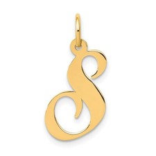 14k Yellow Gold Fancy Script Initial S Charm Pendant 0.79 Inch
