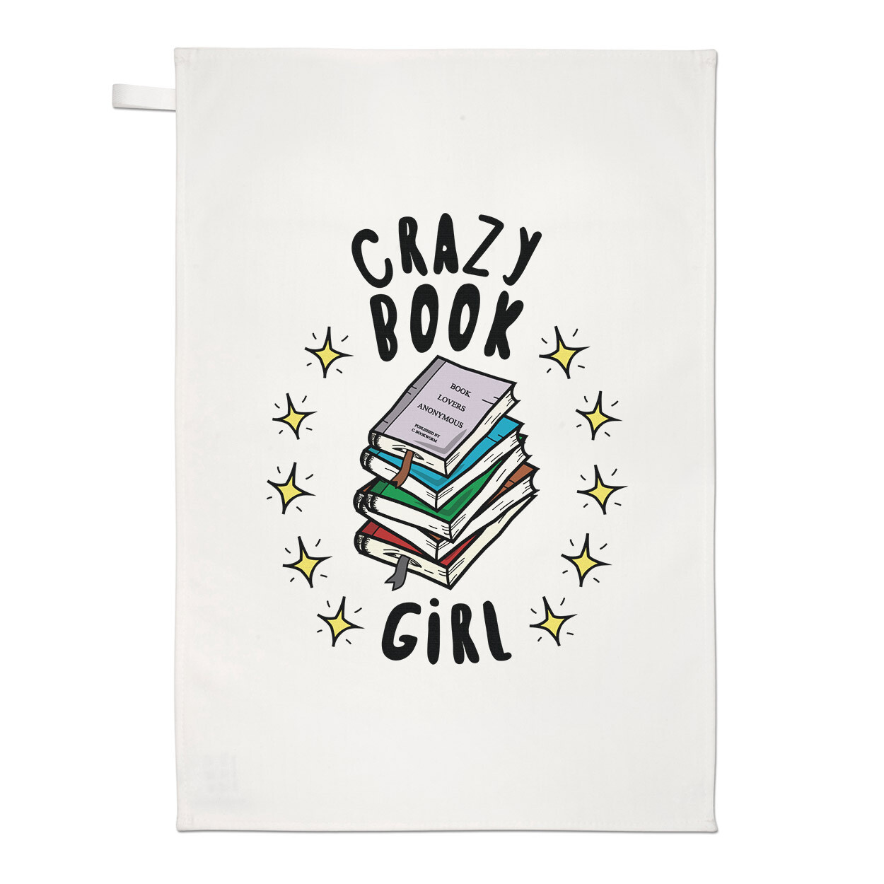 Crazy Book Girl Stars Tea Towel Dish Cloth Funny Joke Bookworm Reading Reader