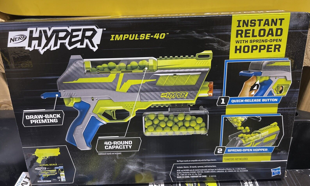 Nerf Hyper Impulse-40 Blaster, 30 Nerf Hyper Rounds, Fires Up To