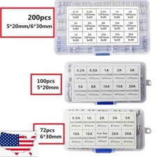 72/200x Assorted Glass Fuses 5x20mm 6x30mm Box Fuse Quick  Fast Acting Tube Kit
