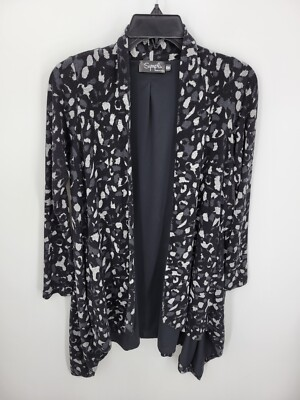 #ad Sympli Cardigan Womens XS Black Gray Abstract Print Open Front Strech Knit Artsy $21.28