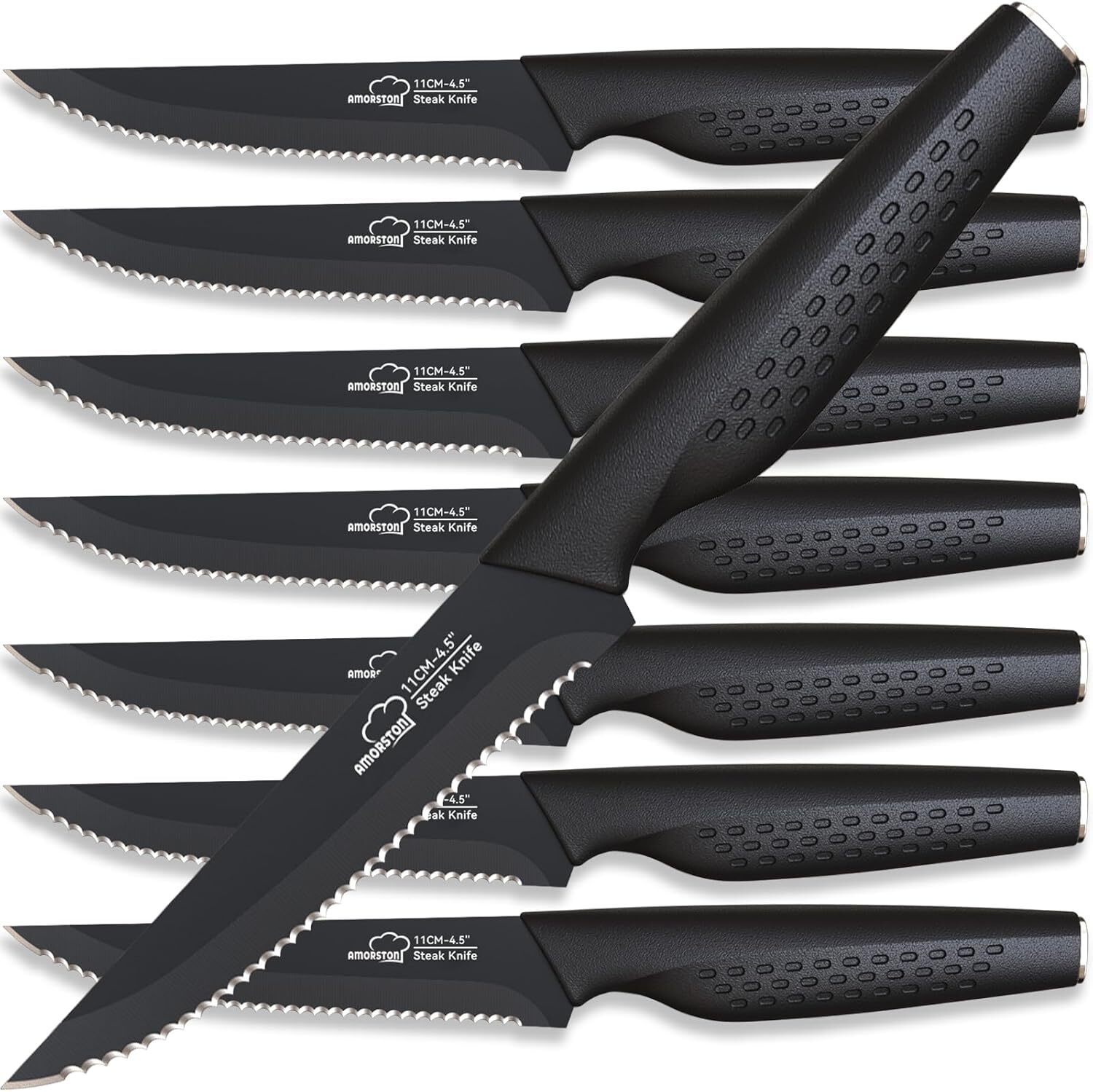Steak Knives, Knives Set of 8, Stainless Steel 8 Piece, 8 Piece - Black