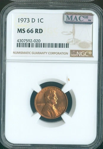 1973 D LINCOLN CENT NGC MS66 RED PQ MAC SPOTLESS  .