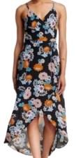 Astr Boho Floral Maxi Dress Black Strappy Cross Back Fairycore Lagenlook Summer