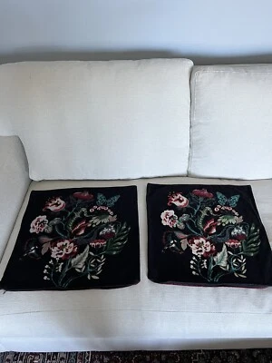 2 IKEA Saralena Pillow Cover Black Floral Flower Print Velvet  18 x18Maroon Case - Image 1 of 4
