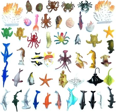 DOITEM 50 Pack Mini Vinyl Kunststoff Ozean Meer Tierfiguren Spielzeug Set, Realistisch