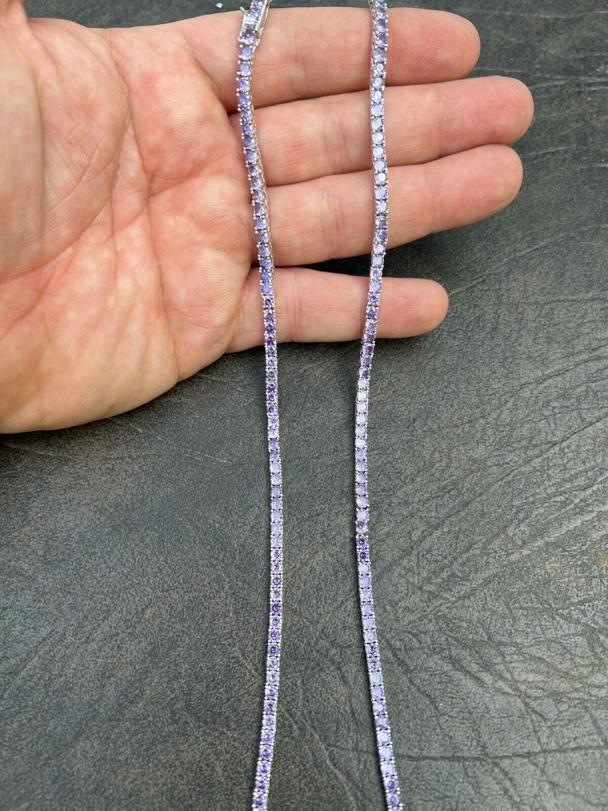 Tennis Chain 3mm Real 925 Sterling Silver Purple Simulated Amethyst CZ Necklace image 8