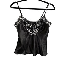 FREDERICK'S OF HOLLYWOOD Women V Neck Chemise Camisole Sz S Black Evening 1-2