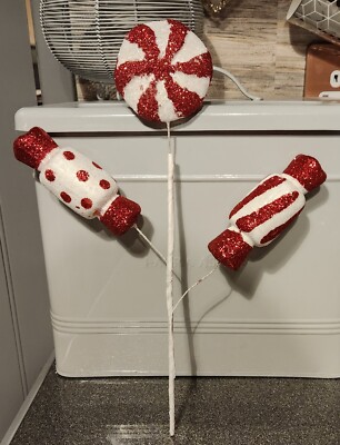 2x Rot & Weiß Süßigkeiten Baum Pick Weihnachtsschmuck