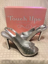 Touch Ups By Benjamin Walk Silver Sling Back Open Toe Heels 8M