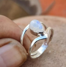 Rainbow Moonstone Crown Ring Solid 925 Silver Handmade Statement Ring
