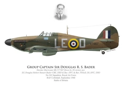 Print Hurricane I, S/L Douglas Bader, 242 Sqdn, Battle of Britain (by G. Marie)