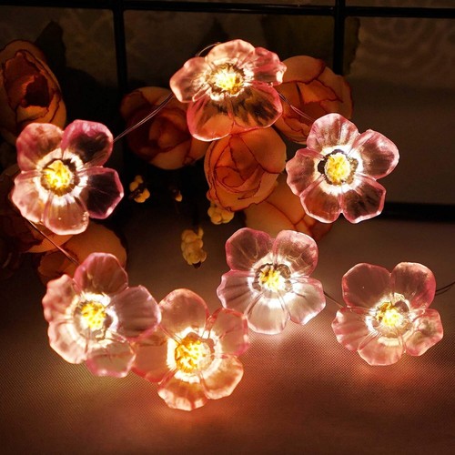 Cherry Blossom Flower String Light, 40 LED 13FT Pink Sakura Fairy Lights