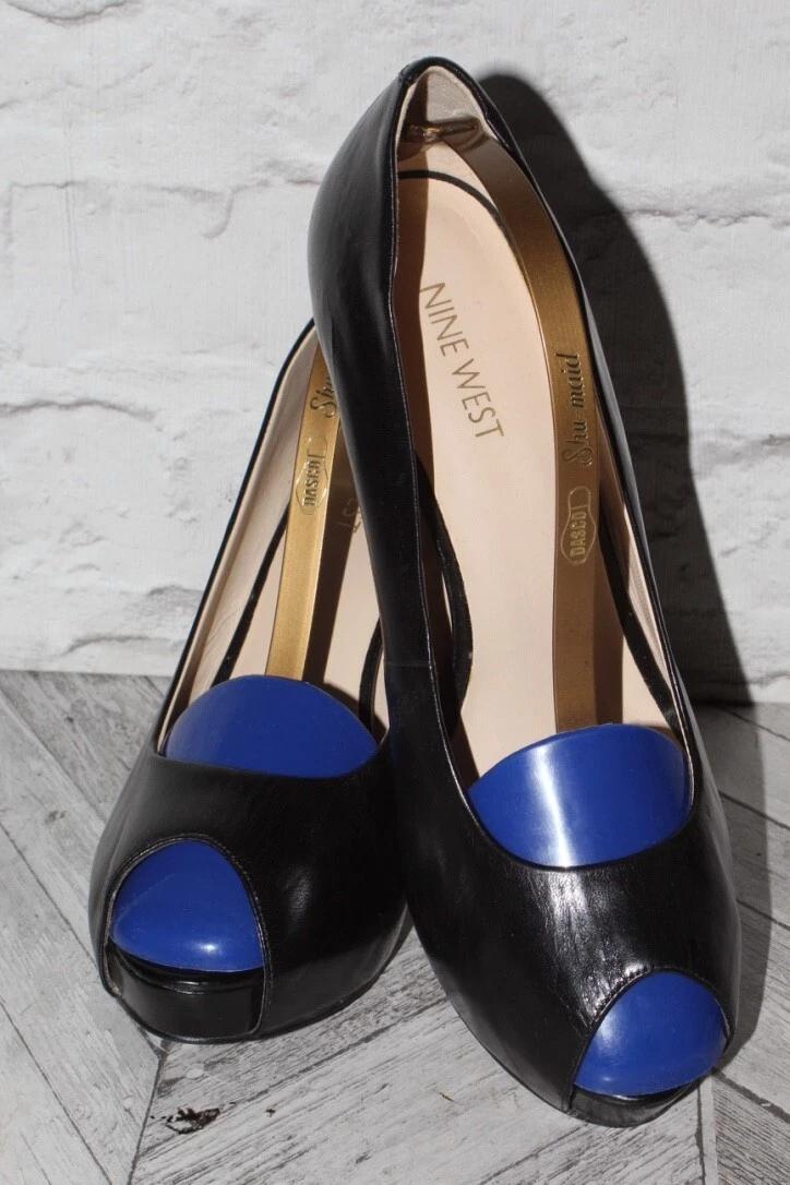 NINE WEST BLACK LEATHER STILETTO HEEL SHOES PARTY WORK SIZE US 8W UK5.5 RRP 79