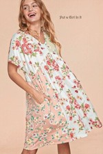 New Plus Size Women's Soft Floral Patchwork Relaxed Pockets Dress 1X 2X 3X USA