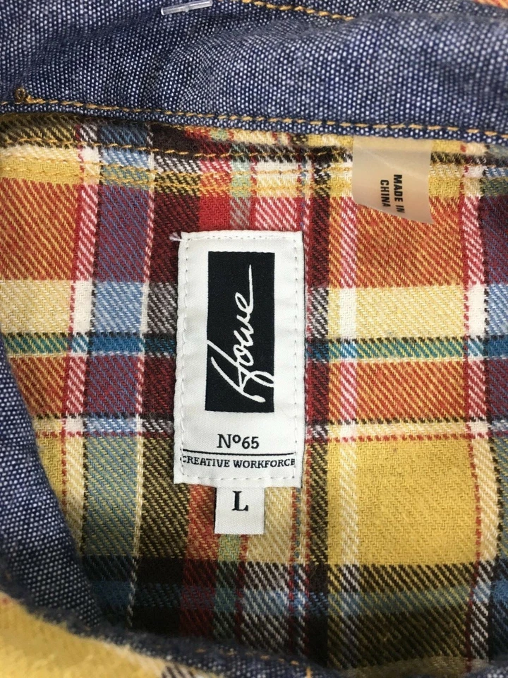 Howe L Snap-Front Yellow Blue Red Plaid Long-Sleeve Cotton Shirt Cowboy Western - Image 4 of 4