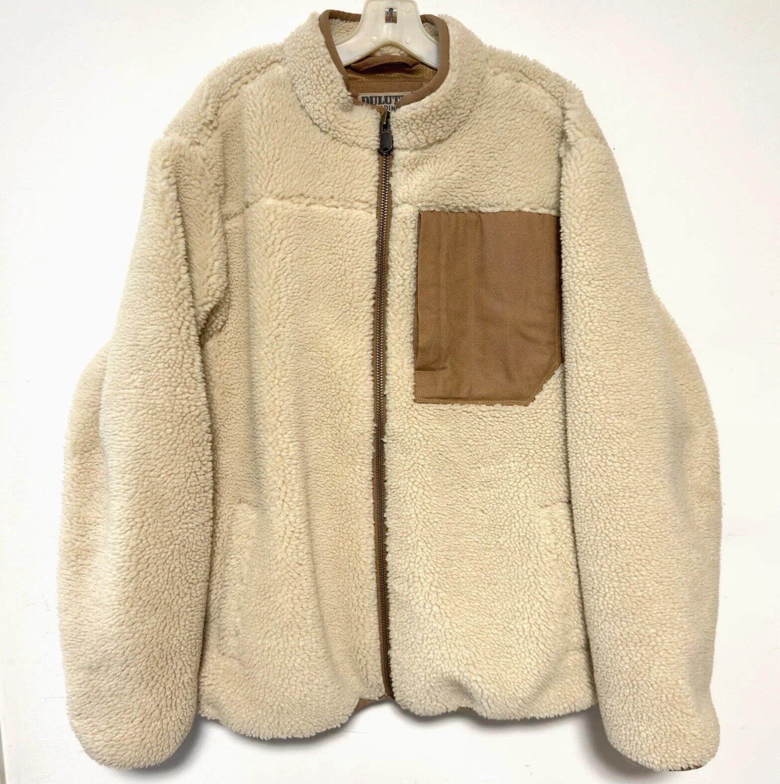 VETEMENTS Duluth Trading Giacca Sherpa Uomo Burly Beige Pelliccia Ecopelliccia Hi Pile Zip Tasche L