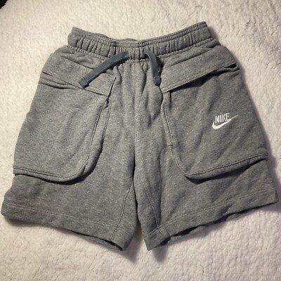 Boys Nike Gray Club Fleece Sweat Cargo Shorts Size Medium Elastic waist  #235